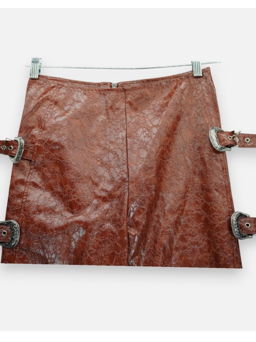 NWT Nasty Gal Distressed Faux Leather Buckle Detail Pants | Alligator Sz 10 - Picture 3 of 7